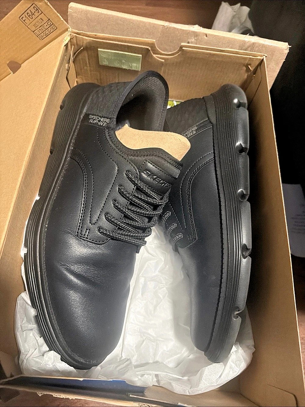 Skechers Hands Free Slip-ins Go Walk Mens 11 Leather Oxford Shoe Black Comfort